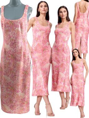 🆕 DRESS THE POPULATION 🧿 NWOT Leo Abstract Floral Sequin Dress, Fuchsia - Sz M